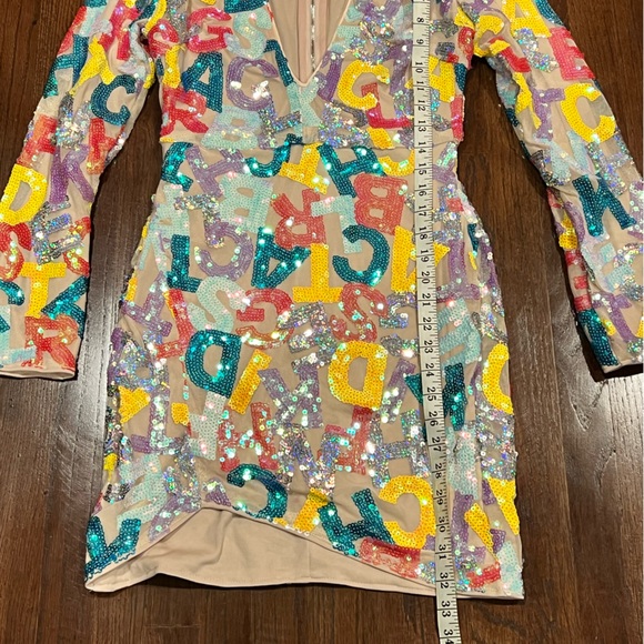 LOVE&LEMONADE Sequin Letter Mesh Overlay Dress - Picture 6 of 10